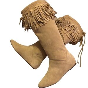 Daniblack Festival Fringe Suede Leather Boots in Camel Sz9